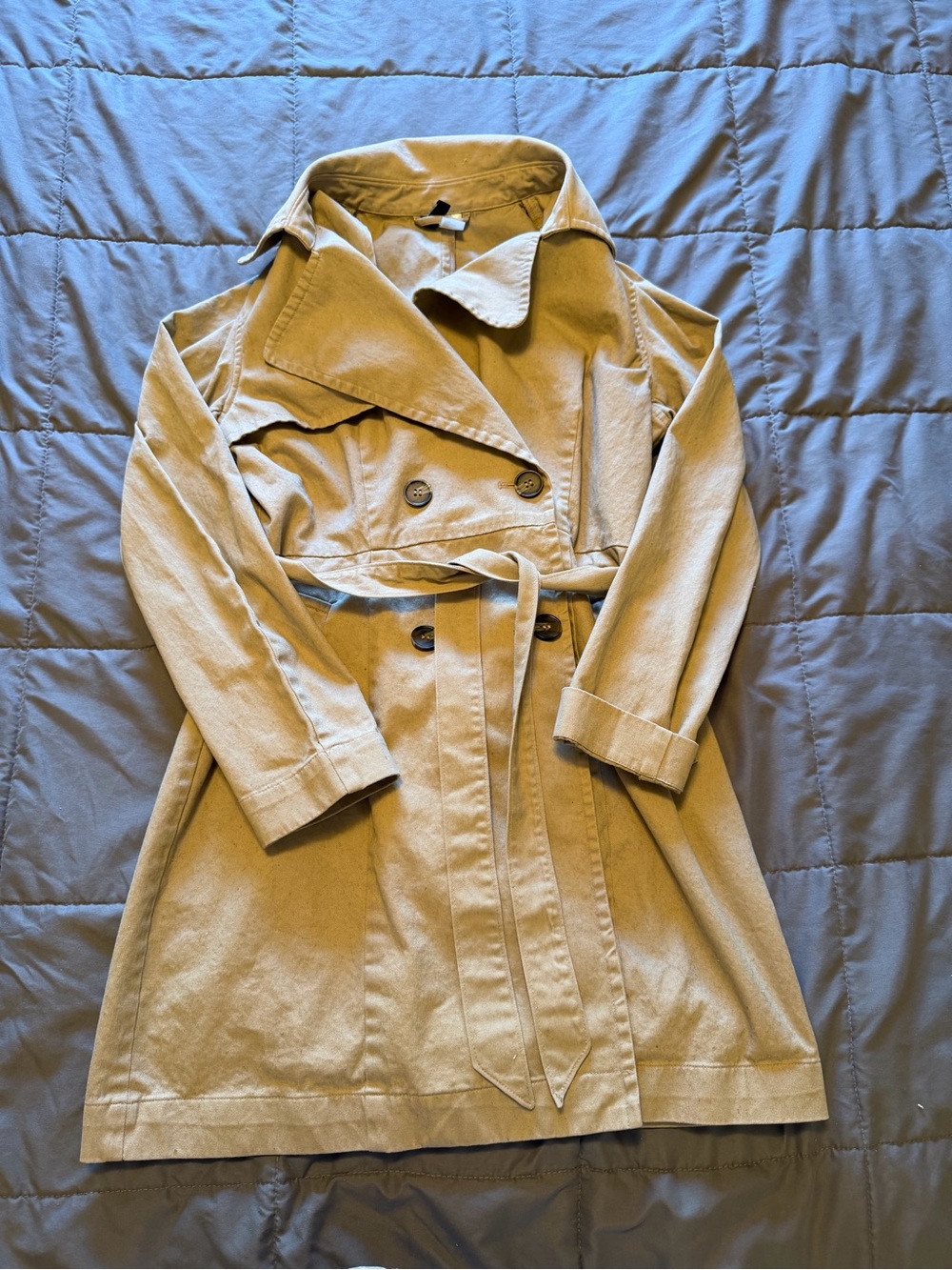 Divided Beige Trench Coat with Belt